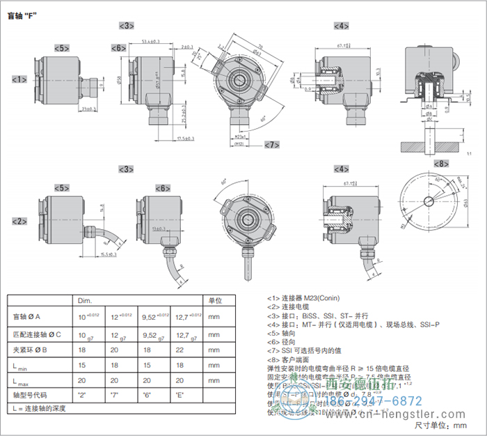 AC58-DeviceNet光電絕對(duì)值編碼器外形及安裝尺寸(盲軸F) 德國(guó)hengstler(亨士樂)編碼器