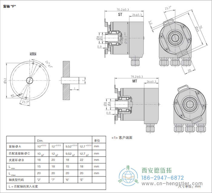 AC58-DeviceNet光電絕對(duì)值編碼器外形及安裝尺寸(盲軸F) 德國(guó)hengstler(亨士樂)編碼器