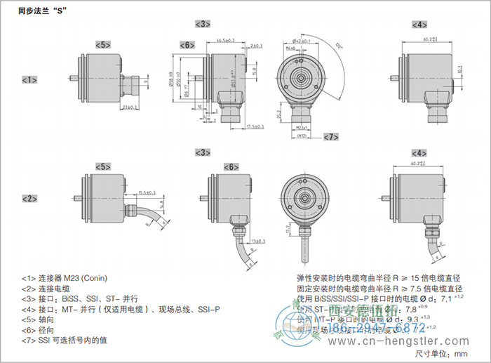 AC58-Interbus標(biāo)準(zhǔn)光電絕對值型編碼器外形及安裝尺寸(同步法蘭S) 德國hengstler(亨士樂)編碼器