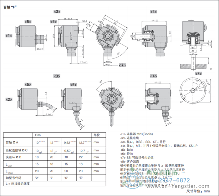 AC58-Interbus標(biāo)準(zhǔn)光電絕對值型編碼器外形及安裝尺寸(盲軸F) 德國hengstler(亨士樂)編碼器