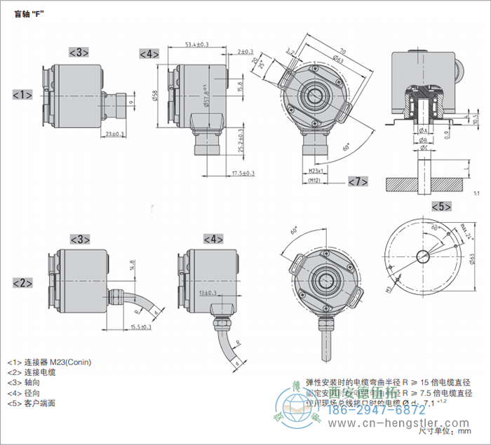 AC58-Profibus標(biāo)準(zhǔn)光電絕對(duì)值型編碼器外形及安裝尺寸(盲軸F) 德國(guó)hengstler(亨士樂(lè))編碼器