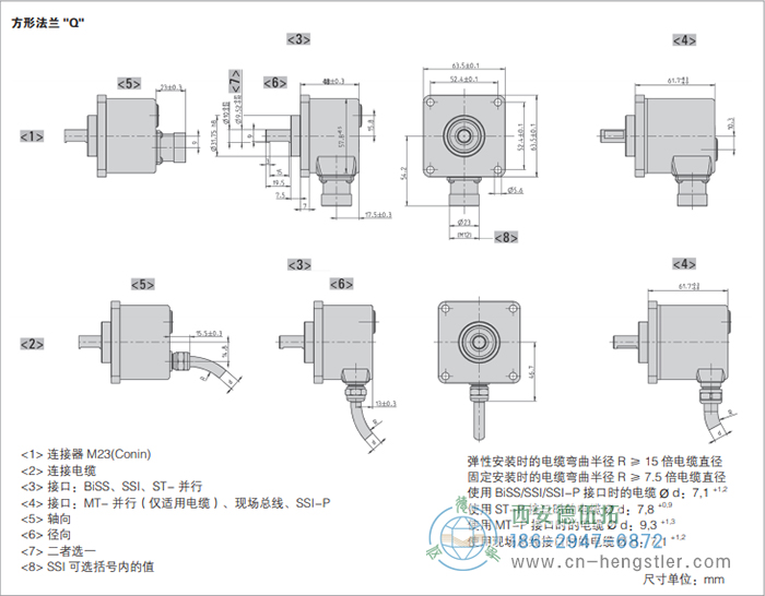 AC58-SSI-P標(biāo)準(zhǔn)光電絕對(duì)值型編碼器(方形法蘭Q) 德國(guó)hengstler(亨士樂(lè))編碼器