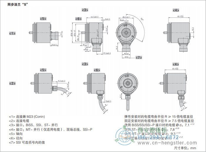 AC58-并口光電絕對值型編碼器外形及安裝尺寸(同步法蘭S) 德國hengstler(亨士樂)編碼器