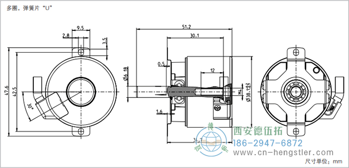 AD34電機(jī)反饋系統(tǒng)光電絕對(duì)值編碼器外形及安裝尺寸(多圈，彈簧片U) 德國(guó)hengstler(亨士樂)編碼器