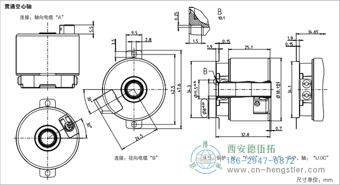 AD36電機反饋光電絕對值編碼器外形及安裝尺寸(貫通空心軸) 德國hengstler(亨士樂)編碼器