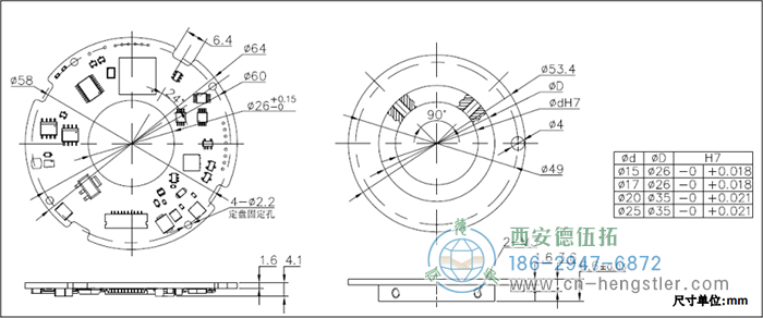 AM64超薄絕對值編碼器法蘭面參考設計和尺寸圖2 (動盤螺栓安裝) 德國hengstler(亨士樂)編碼器