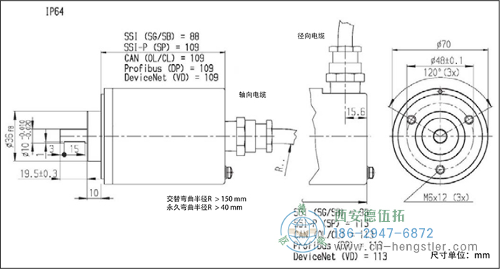 AX70/AX71-SSI防爆光電絕對(duì)值編碼器外形及安裝尺寸IP64 德國(guó)hengstler(亨士樂(lè))編碼器