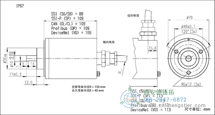 AX70/AX71-SSI防爆光電絕對(duì)值編碼器外形及安裝尺寸IP67 德國(guó)hengstler(亨士樂(lè))編碼器