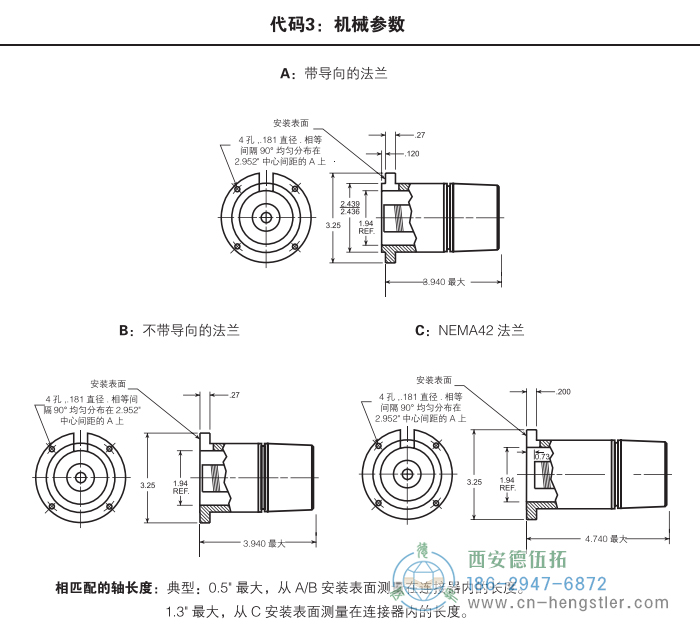 HA26標(biāo)準(zhǔn)光電增量編碼器外形及安裝尺寸(代碼3：機(jī)械參數(shù)) 美國Dynapar(丹納帕)編碼器